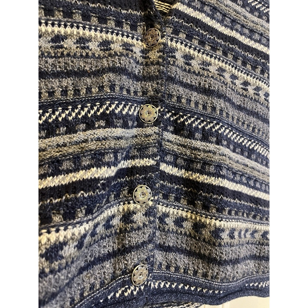 VTG Amana Woolen Mill Knit Fair Isle Vest Women's Large Blue Ornate Buttons - Picture 3 of 7